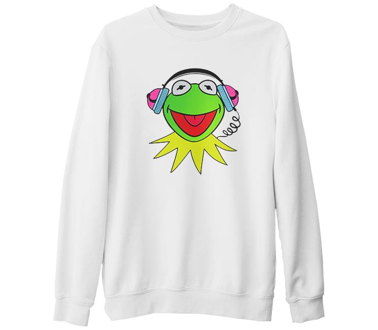 Kermit The Frog Beyaz Kalın Sweatshirt