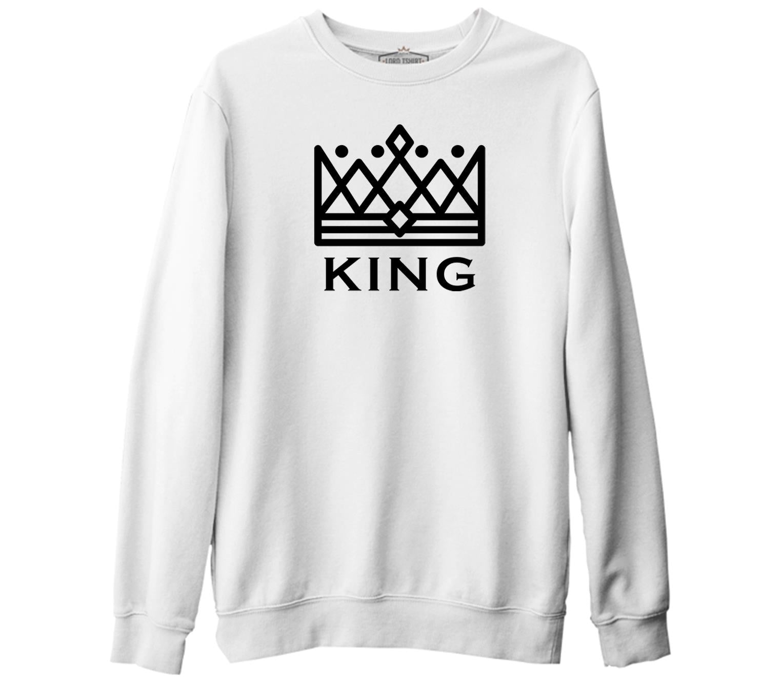 King and Queen - King Beyaz Kalın Sweatshirt