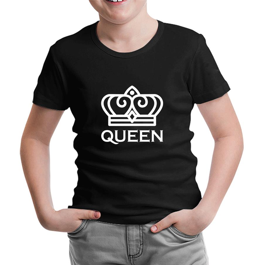King and Queen - Queen Siyah Çocuk Tshirt
