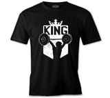 King Logo with a Man Holding Weights Black Men's Tshirt