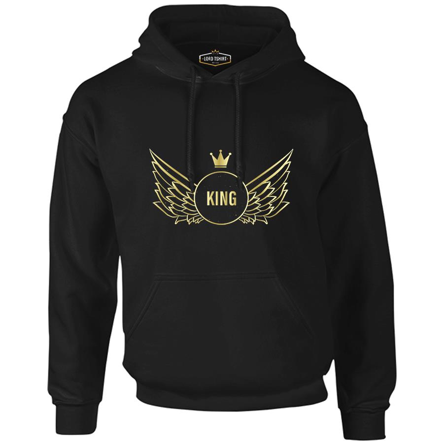 King Writing with a Crown and Wings Black Men's Zipperless Hoodie