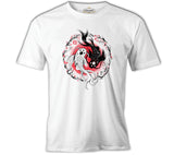 Koi Fishes in a Floral Circle Beyaz Erkek Tshirt