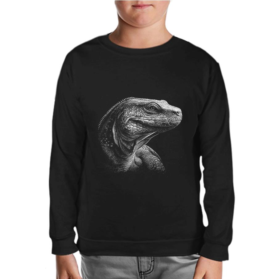 Komodo Dragon Realistic Black Kids Sweatshirt