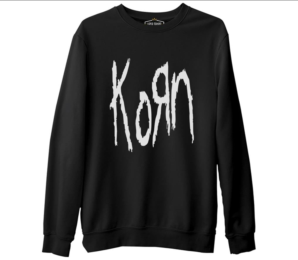 Korn - Logo  Siyah Erkek Kalın Sweatshirt