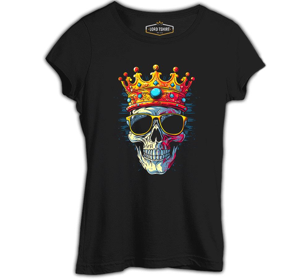 Kralların Ötesinde - Kurukafa Baskılı Siyah Bayan Tshirt