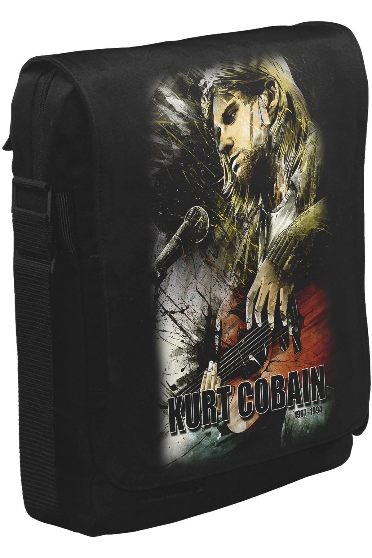 Kurt Cobain Unisex Siyah Postacı Çanta