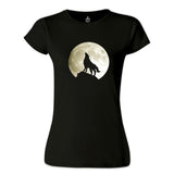 Wolf and Moon Black Women's Tshirt