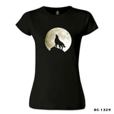 Wolf and Moon Black Women's Tshirt