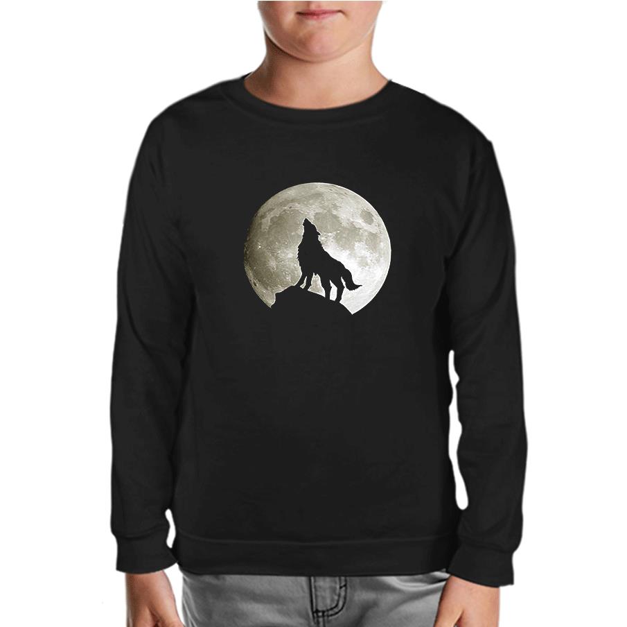 Wolf and Moon Black Kids Sweatshirt