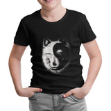 Wolf - Yin Yang Black Kids Tshirt