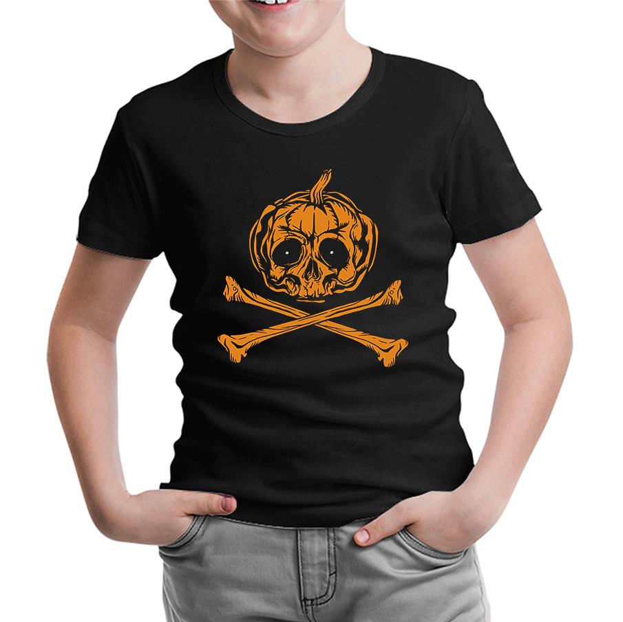 Skull Pumpkin Black Kids Tshirt 