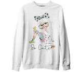 Bird Cat Little Girl White Boy Thick Sweatshirt