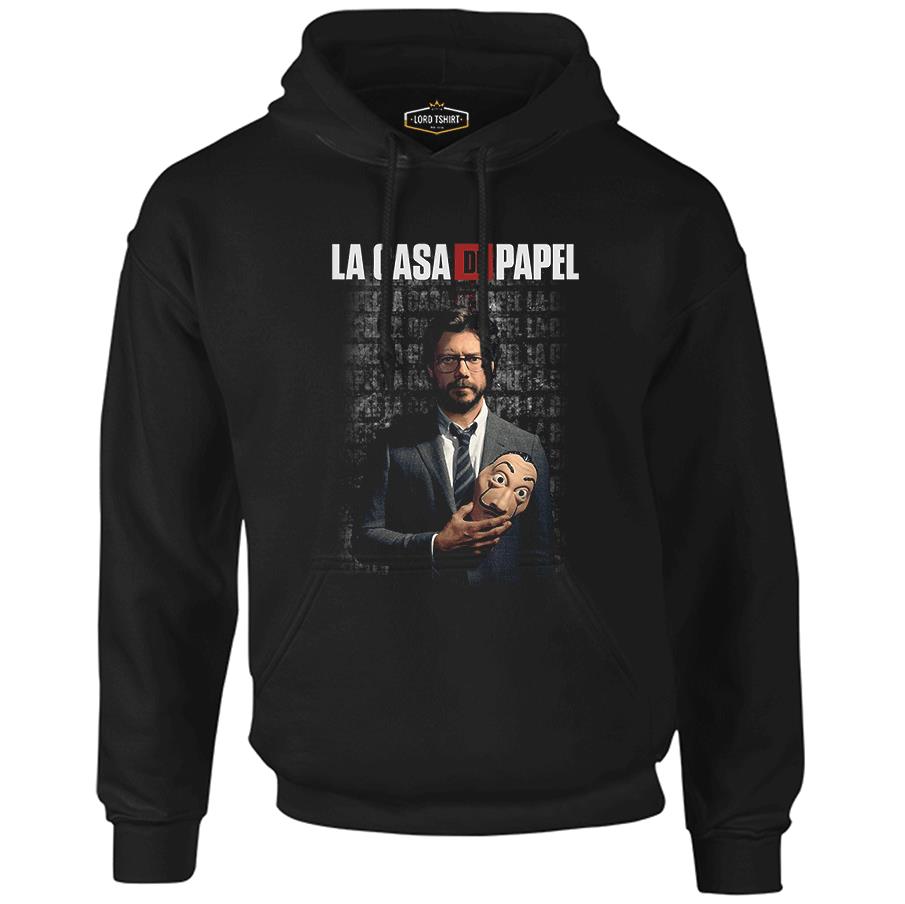 La Casa De Papel - Prof Dali Siyah Erkek Fermuarsız Kapşonlu