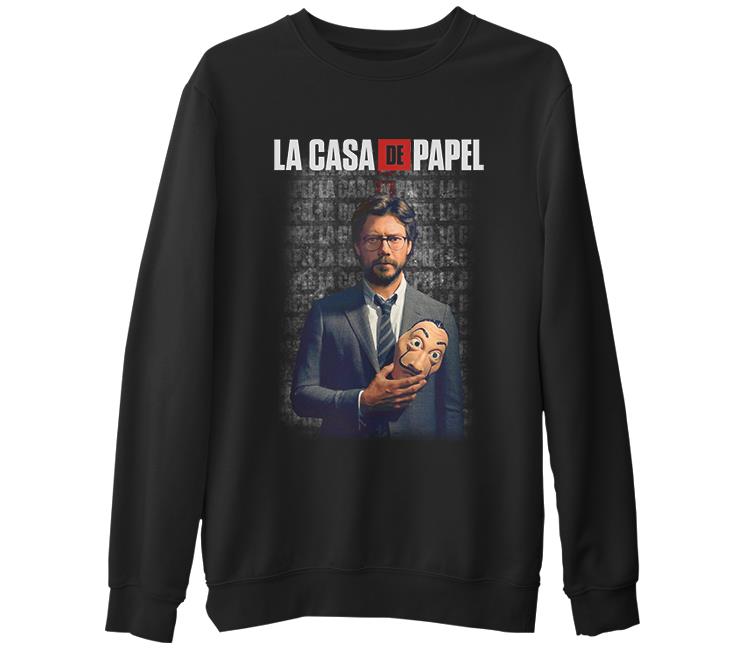La Casa De Papel - Prof Dali Siyah Erkek Kalın Sweatshirt