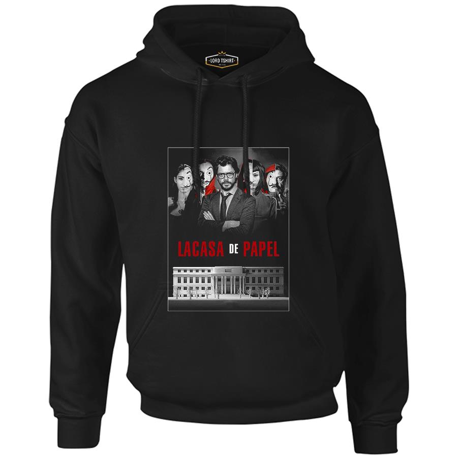 La Casa De Papel - Team Siyah Erkek Fermuarsız Kapşonlu