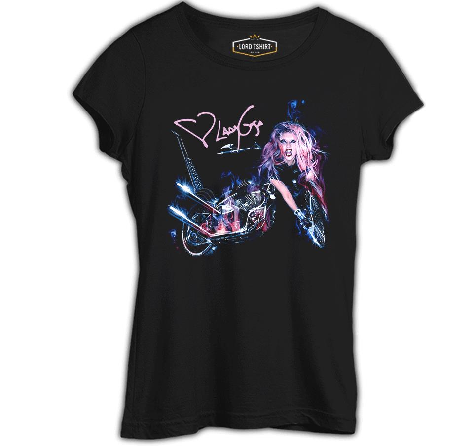 Lady Gaga - Motorcycle Siyah Kadın Tshirt