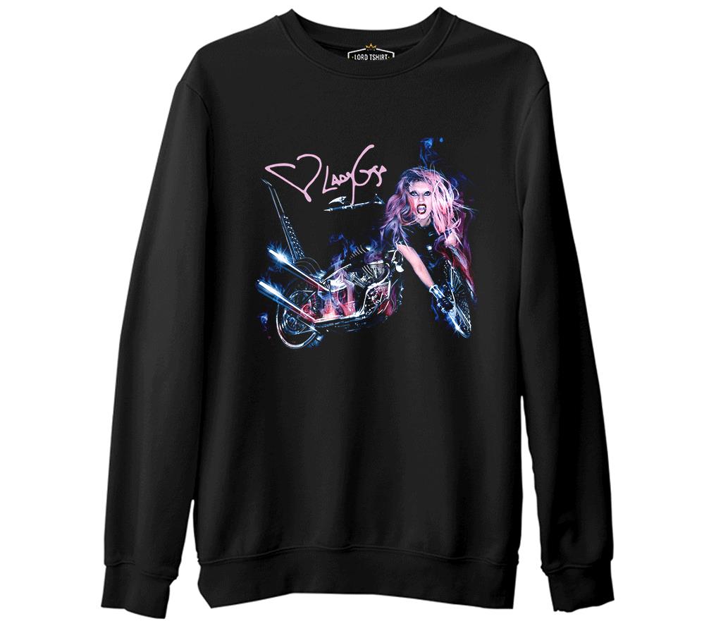Lady Gaga - Motorcycle  Siyah Erkek Kalın Sweatshirt