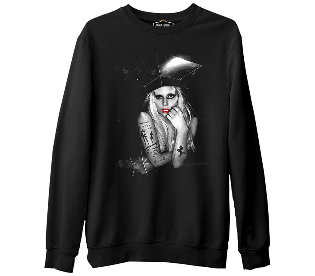 Lady Gaga  Siyah Erkek Kalın Sweatshirt