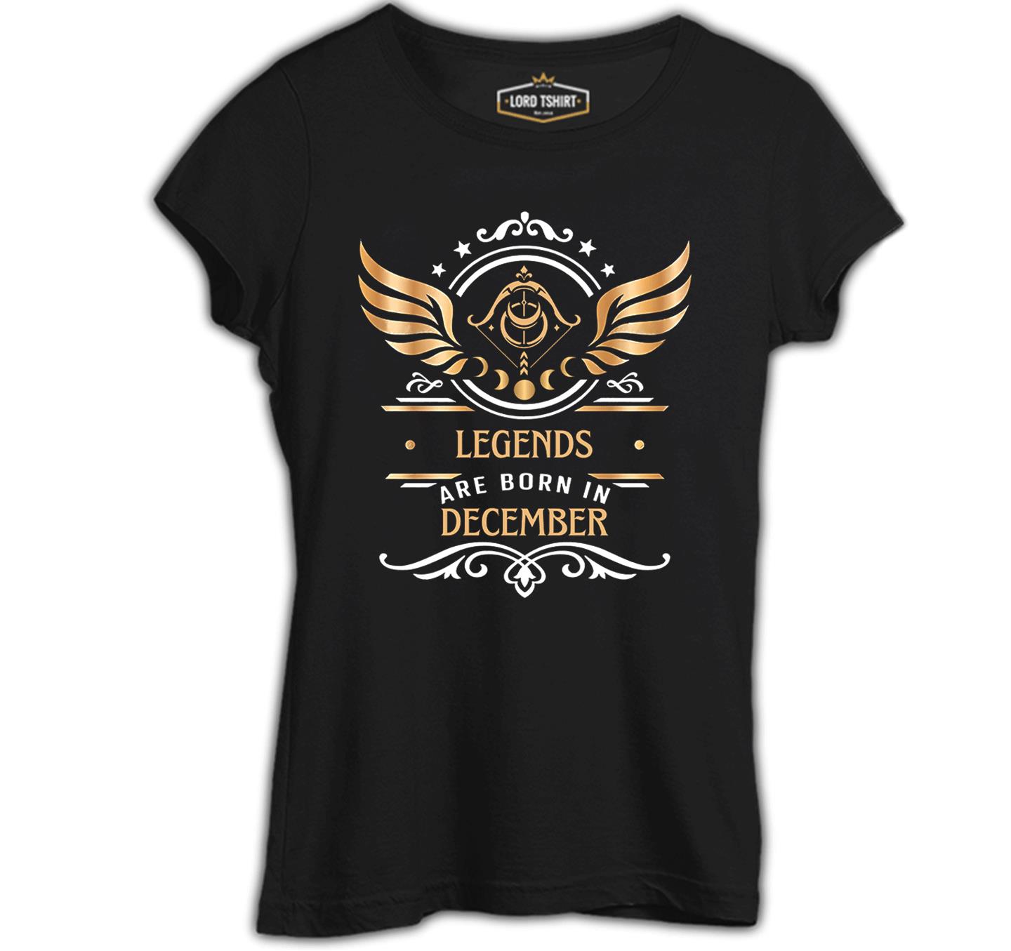 Legends are Born in December - Sagittarius Yay Burcu Siyah Bayan Tshirt