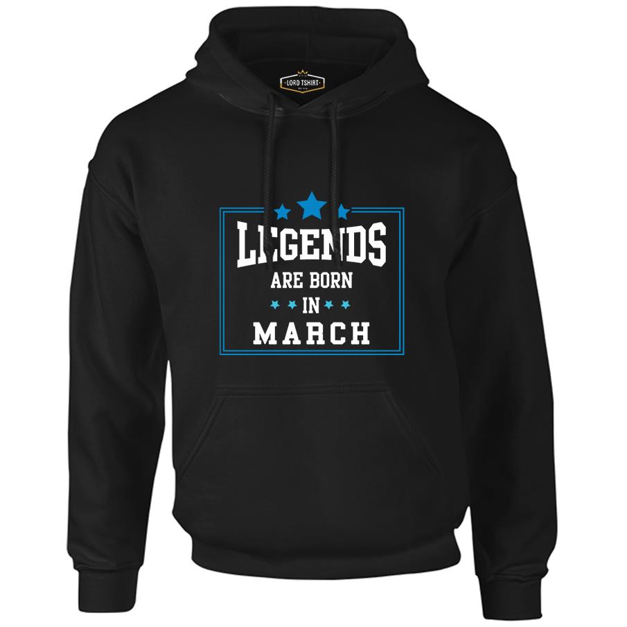 Legends Born in March Siyah Erkek Fermuarsız Kapşonlu