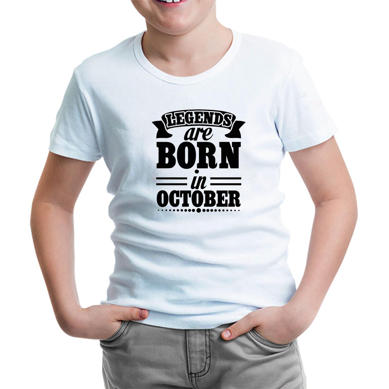 Legends Born on October - Date Beyaz Çocuk Tshirt