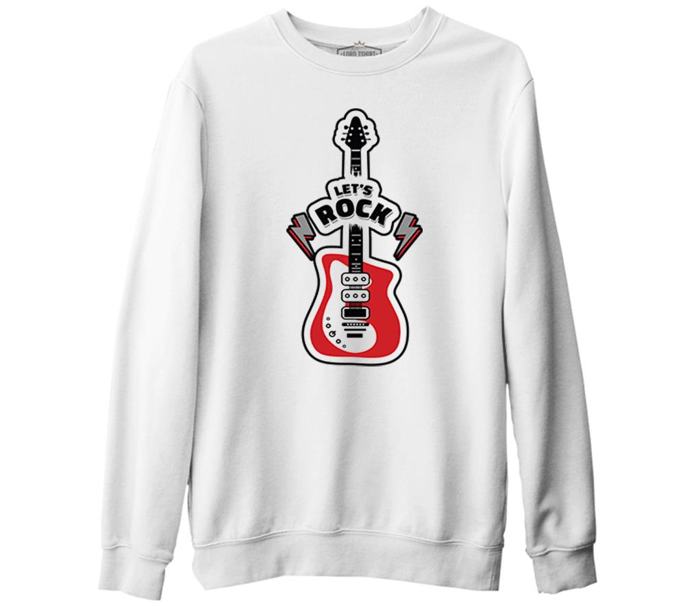 Let's Rock Red Guitar White Men's Thick Sweatshirt