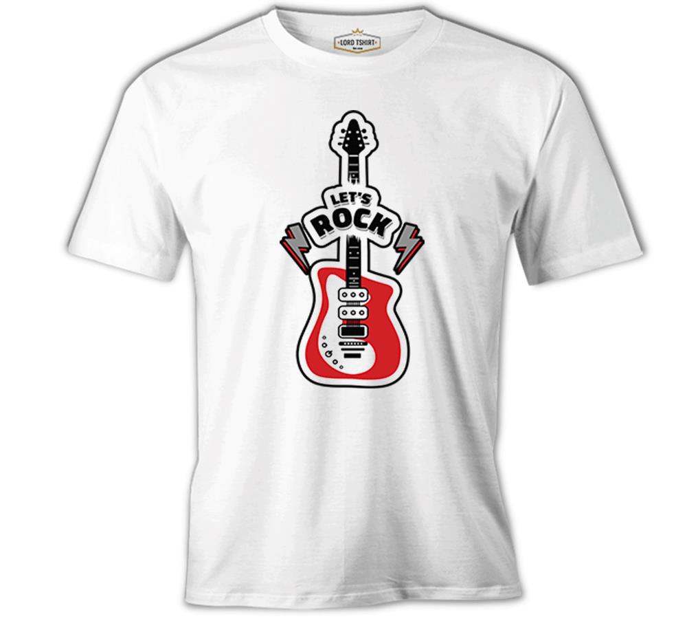 Let's Rock Red Guitar Beyaz Erkek Tshirt
