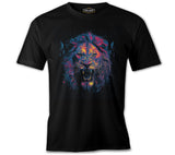 Lion Head Roaring with Different Colors Black Men's Tshirt