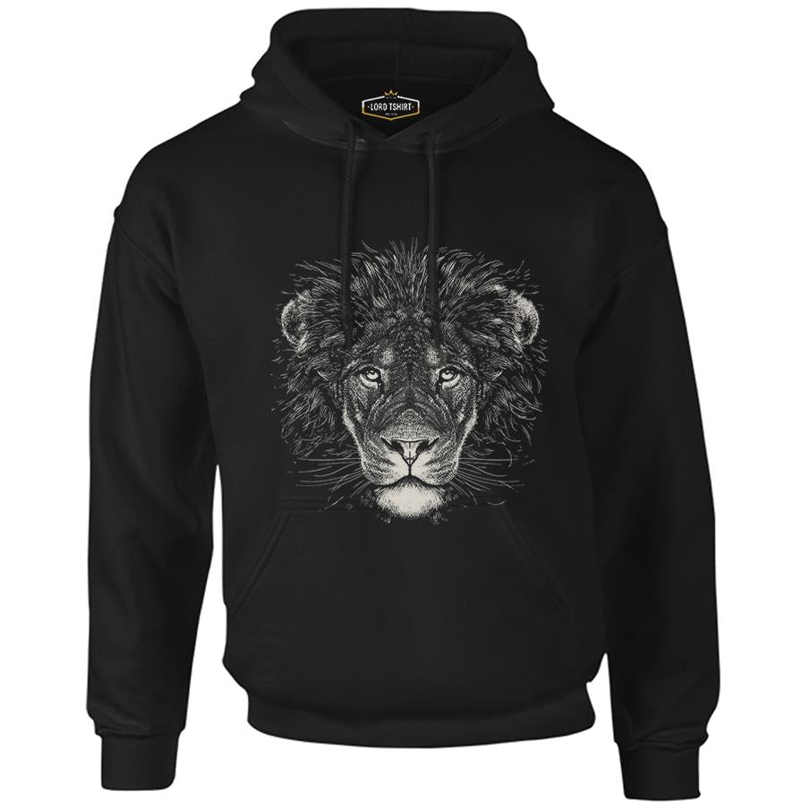 Lion Realistic Black Men's Zipperless Hoodie