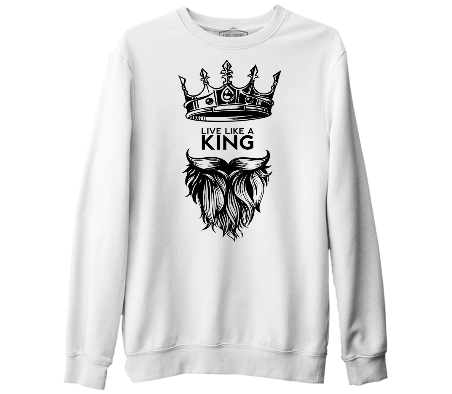 Live Like a King Beyaz Kalın Sweatshirt