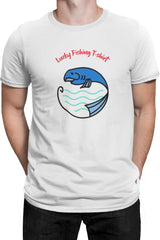 Lucky Fishing Tshirt Dad Beyaz Erkek Tshirt