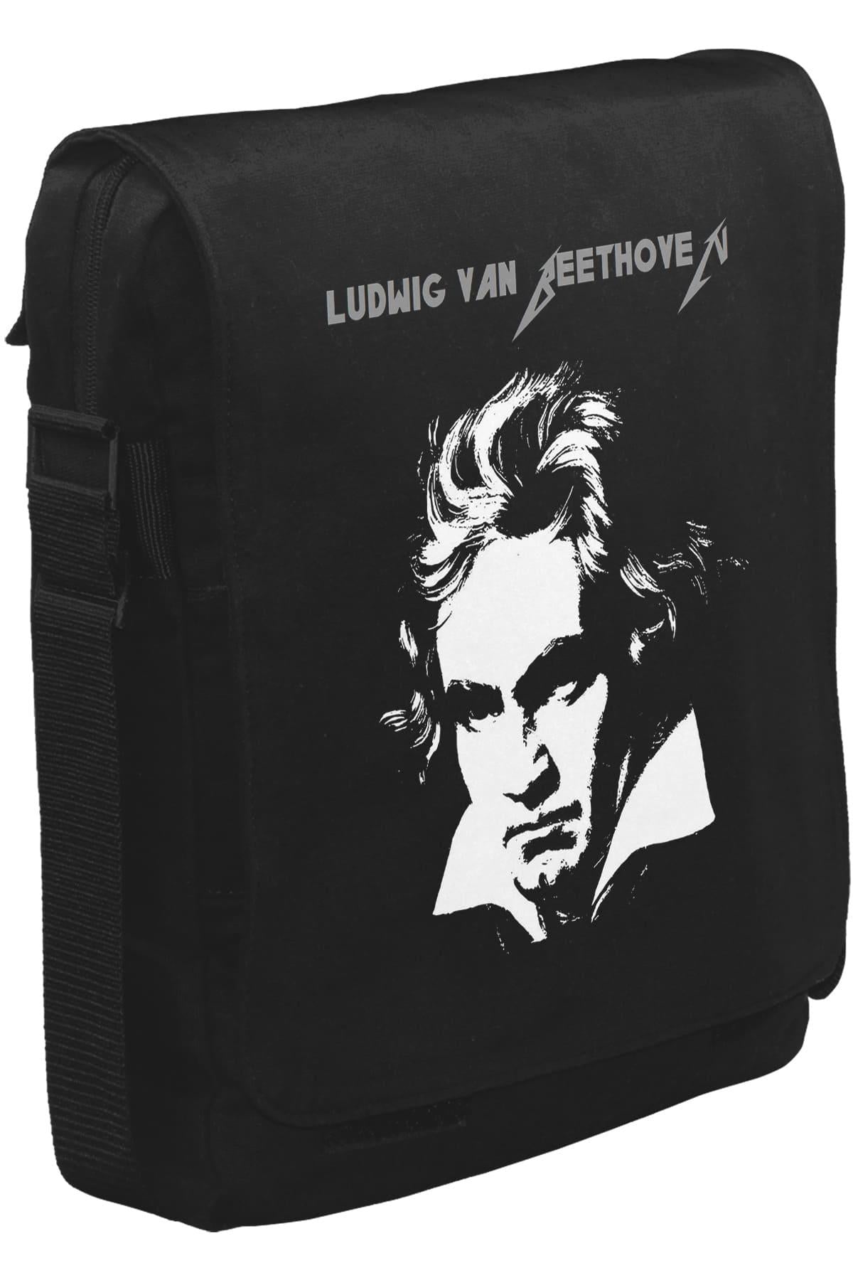 Ludwig van Beethoven Unisex Siyah Postacı Çanta