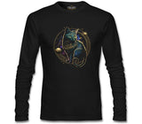 Magical Cat in Space with the Moon and Planets Black Men's Sweatshirt