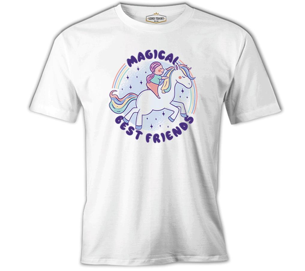 Magical Friends with Unicorn Beyaz Erkek Tshirt