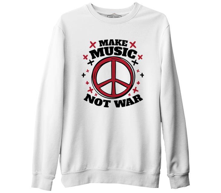 Make Music Not War Peace Logo White Men's Thick Sweatshirt