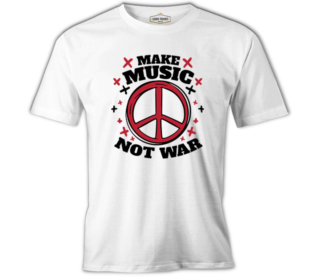 Make Music Not War Peace Logo Beyaz Erkek Tshirt