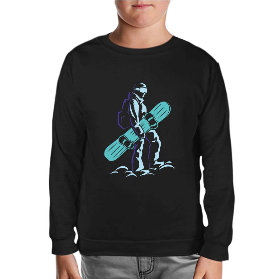 Man Holding Snowboard Black Kids Sweatshirt