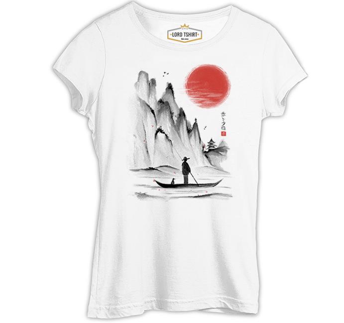 Man on the Boat in Japanese Landscape White Women's Tshirt