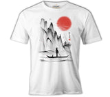Man on the Boat in Japanese Landscape White Men's T-Shirt 