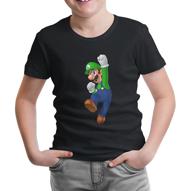 Mario &amp; Luigi - Luigi Black Kids Tshirt