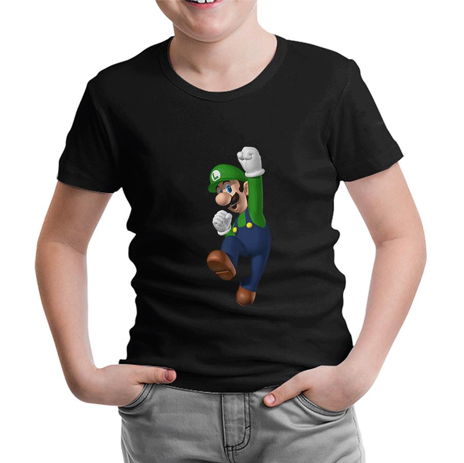 Mario & Luigi - Luigi  Siyah Çocuk Tshirt