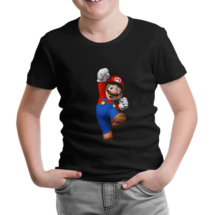 Mario & Luigi - Mario Siyah Çocuk Tshirt