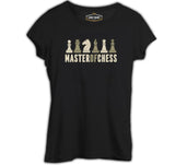 Master of Chess and Chess Pieces Siyah Kadın Tshirt