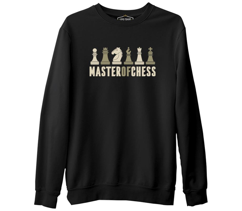 Master of Chess and Chess Pieces Siyah Erkek Kalın Sweatshirt