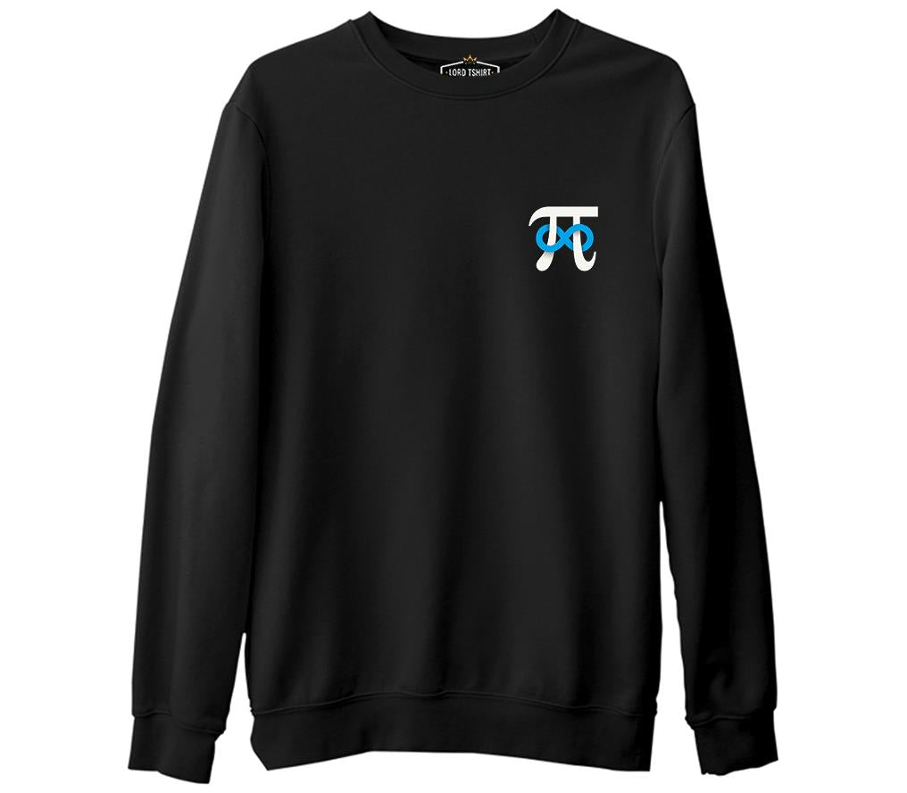 Matematik - Pi Sonsuz İşareti Logo Siyah Erkek Kalın Sweatshirt