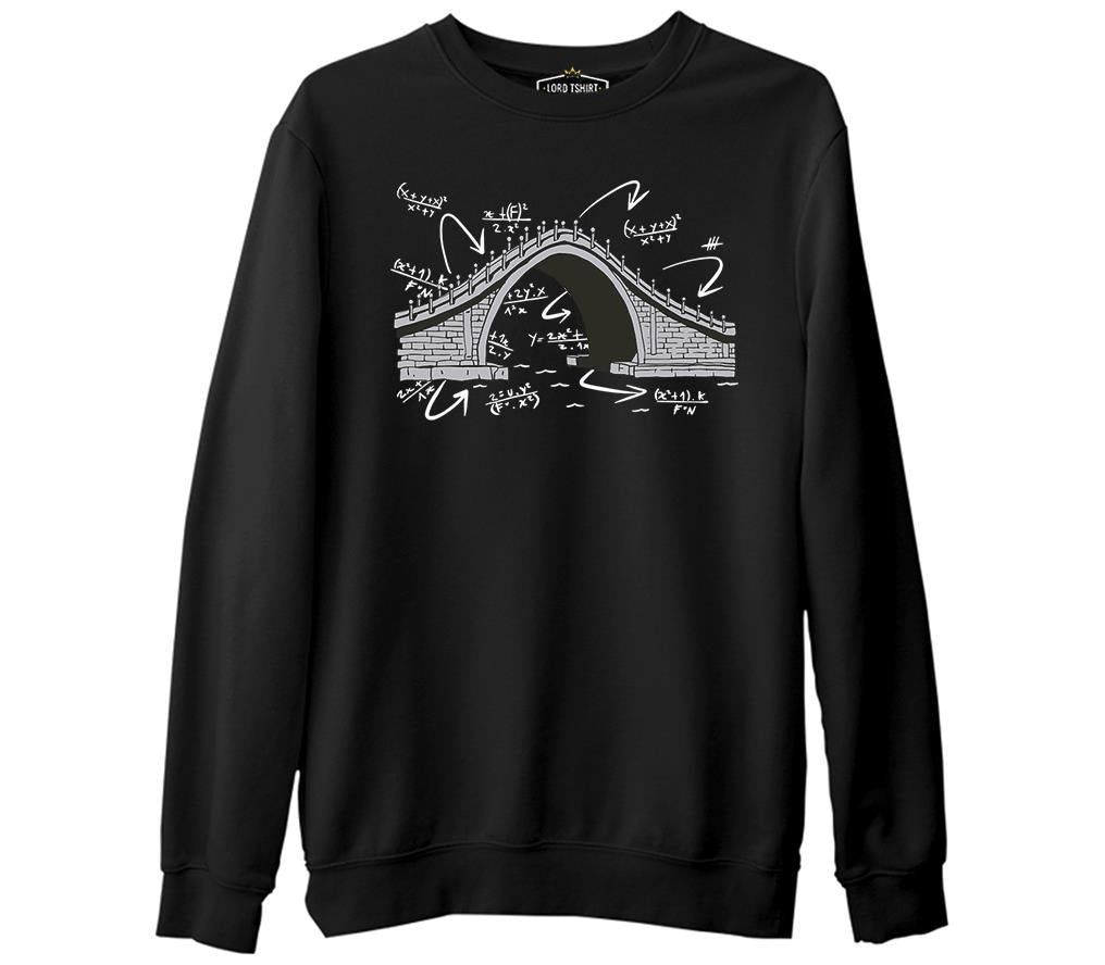 Math Measurement Equations of a Bridge Siyah Erkek Kalın Sweatshirt