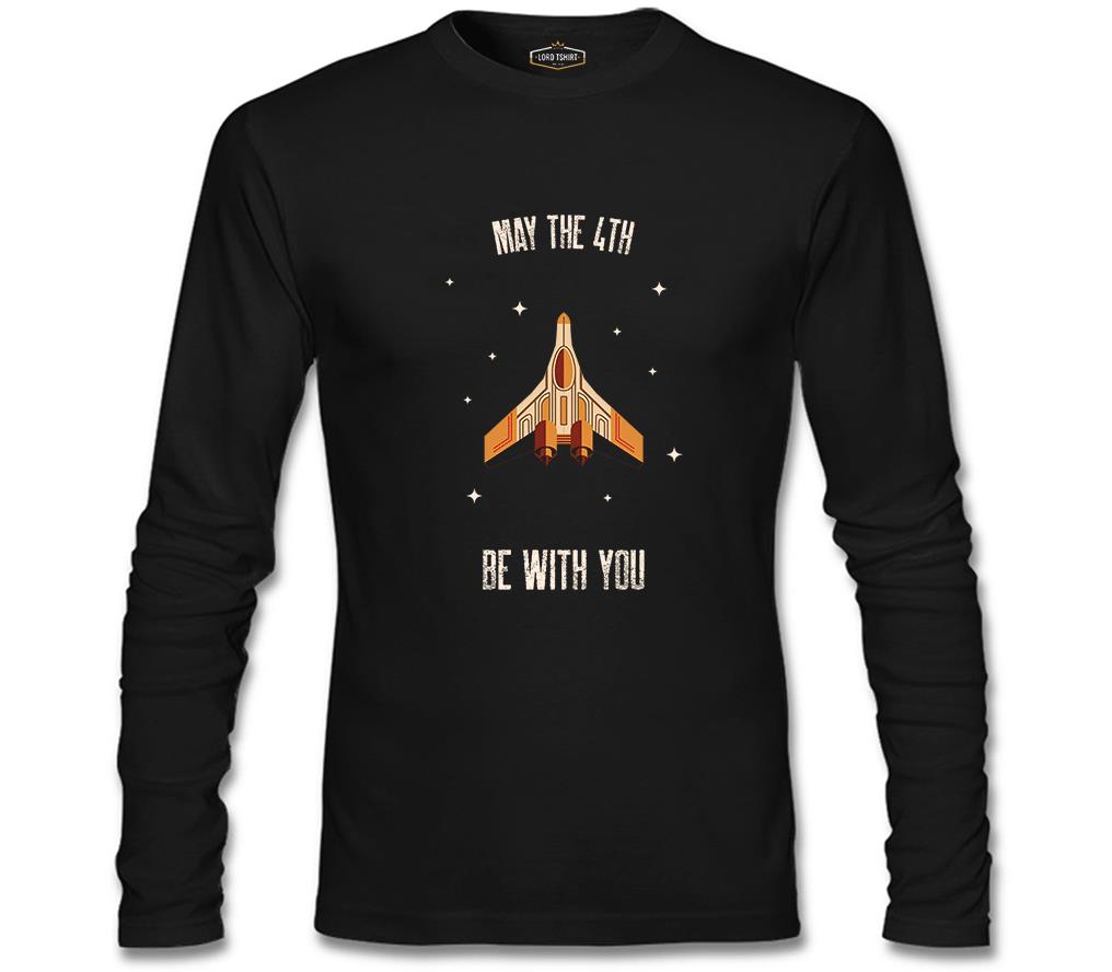May the Fourth Spaceship and Stars Siyah Erkek Sweatshirt