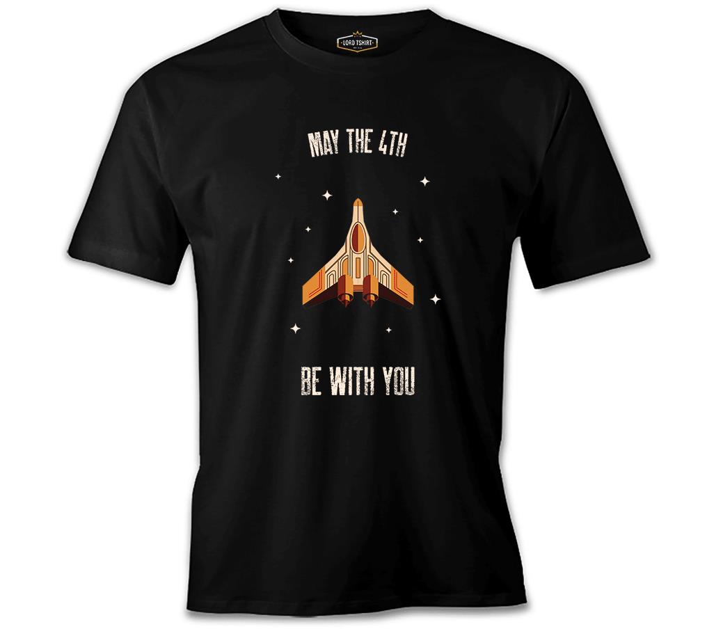 May the Fourth Spaceship and Stars Siyah Erkek Tshirt