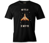 May the Fourth Spaceship and Stars Siyah Erkek Tshirt