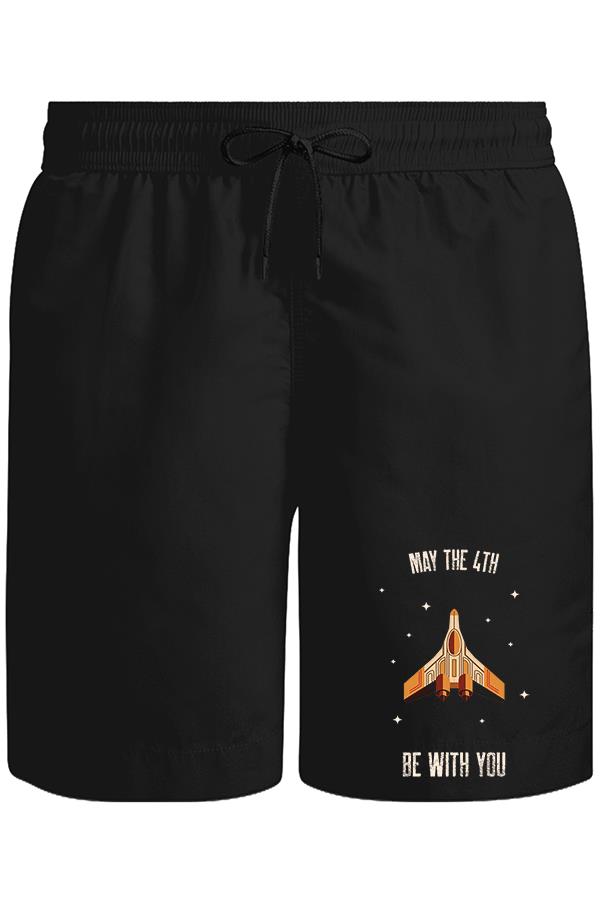 May the Fourth Spaceship and Stars Unisex Siyah Şort